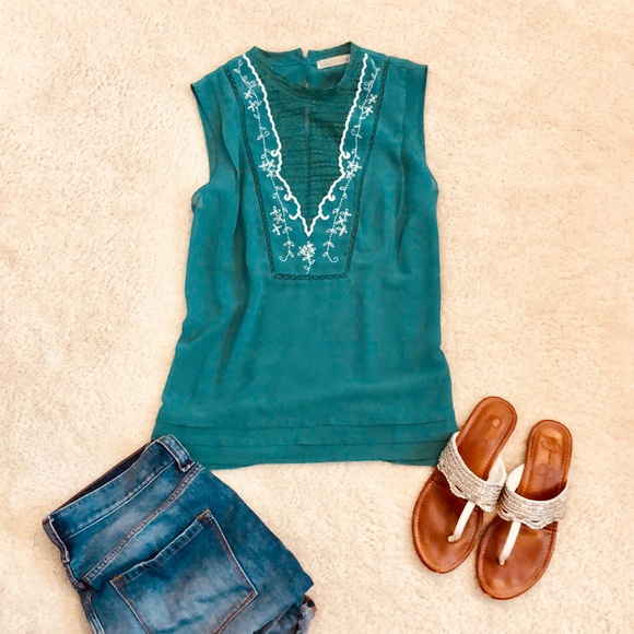 Hinge Brand Embroidered Blouse in Turquoise - Picture 3 of 6